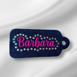 Corso portachiavi in feltro con finti strass